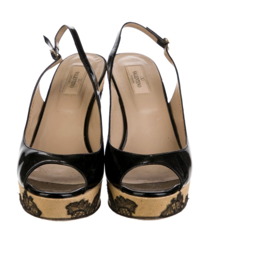 Valentino Patent Leather Floral Print Slingback Sandals